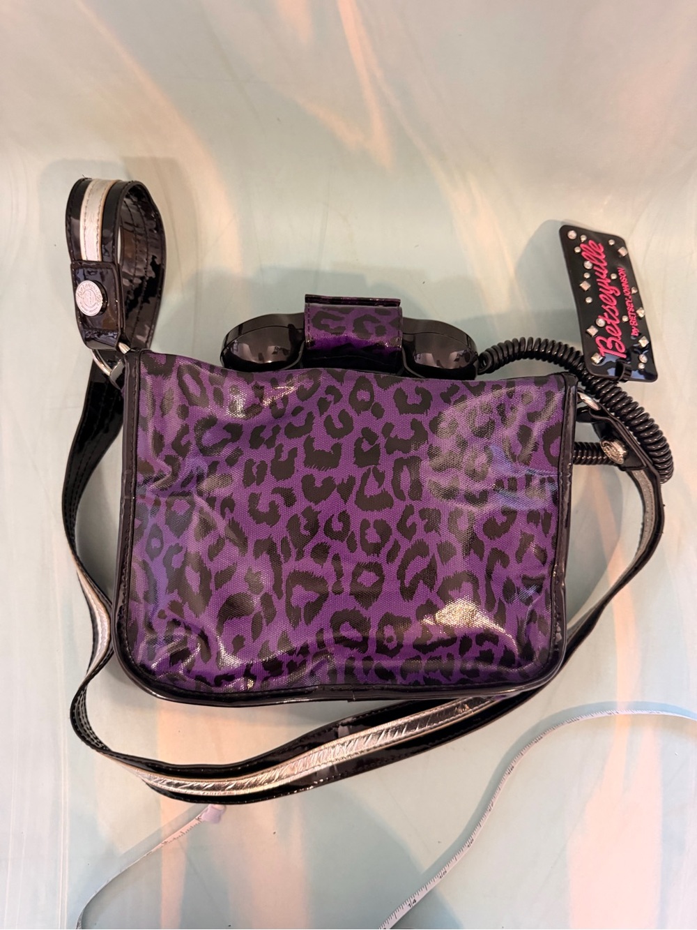 Betsey Johnson Purple and Black Leopard Print Crossbody Phone Bag - Picture 4 of 7